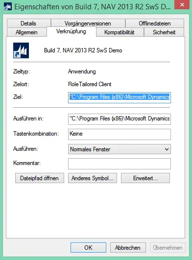 Printscreen Rolecenter NAV2013r2 Eigenschaften